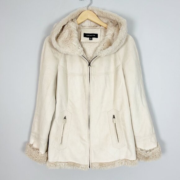 Jones New York Jackets & Blazers - Vtg Y2K Jones New York Penny Lane Coat Size Small Cream Fur Lined Jacket Women's